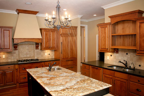 Custom Home Kitchen Granite Countertops Double Sink Island W