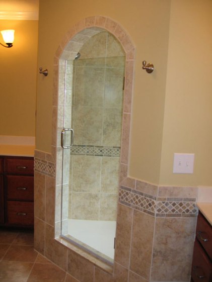Walk-In Shower / Steam Stall, Glass Door, Granite Tile; Custom Luxury Homes Built, Indianapolis, Central Indiana