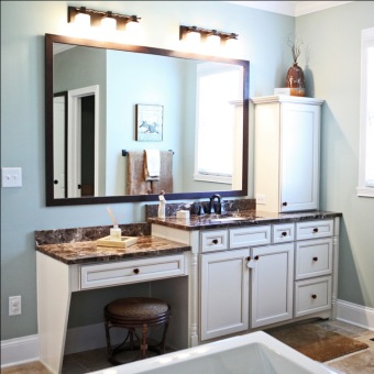 Custom-Built Home Bathroom: Make-up Desk & Stool, Granite Counter