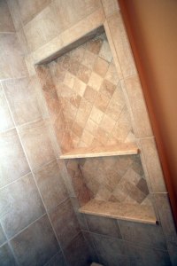 Master Bathroom, Walk-In Shower, Granite Tile, Built-In Toiletry Nook, Indiana Luxury Home Builder, Indianapolis, Madison Custom Homes Inc.
