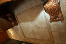 Kitchen Backsplash, Ceramic Tile, Hand-Carved Wood Accents